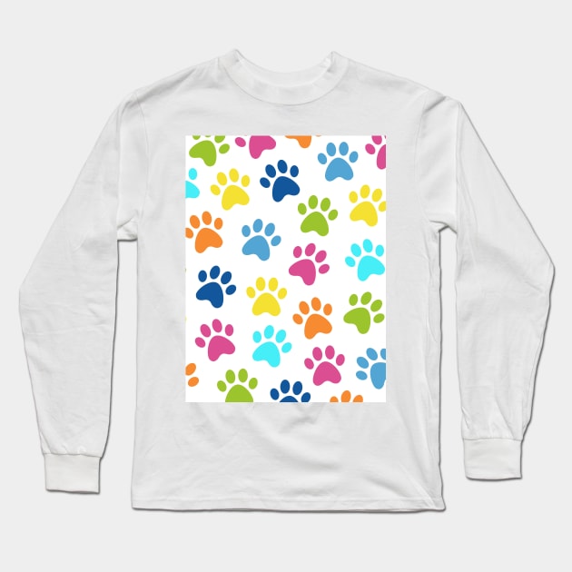 Paw Print Pattern Multicolored Long Sleeve T-Shirt by NataliePaskell